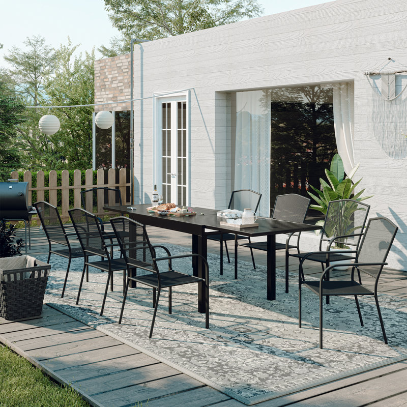 Ensemble repas d'extérieur 9 pièces avec table de salle à manger extensible