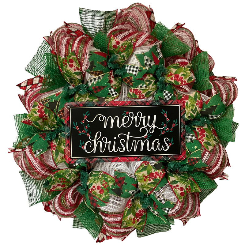 Couronne de Noël artisanale à bordure écossaise