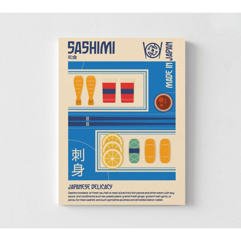 Affiche de Sashimi - impression d'art culinaire japonais moderne, H 56 po x l 42 po, Impression sans cadre, Ne s’applique pas