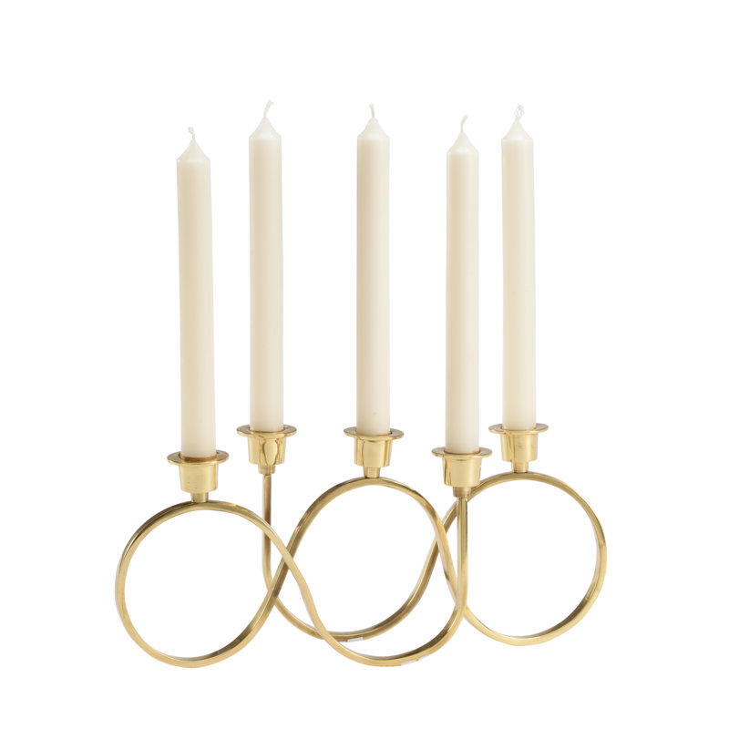 Antique Brass Metal Candlestick Candelabra, 12.8" Wide