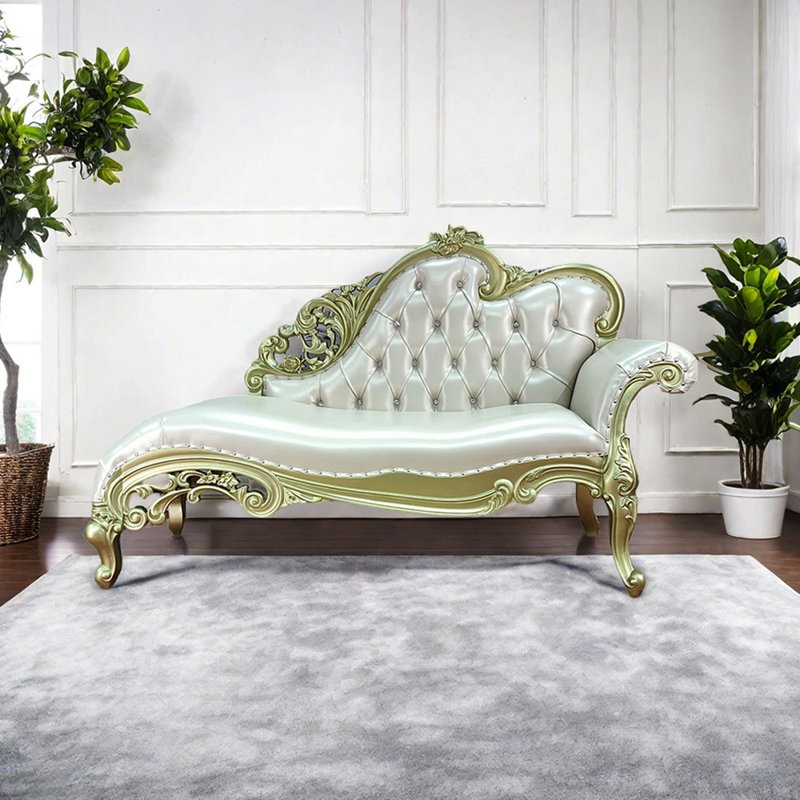 Méridiennes intérieures modernes en bois massif ergonomique, Face à la droite, Similicuir beige et gris, Champagne