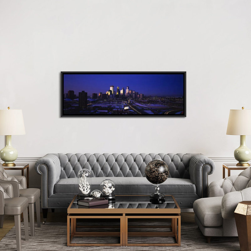 Skyscrapers at Dusk, Minneapolis, Minnesota par Panoramic Images - Giclée sur toile tendue avec châssis, Cadre noir