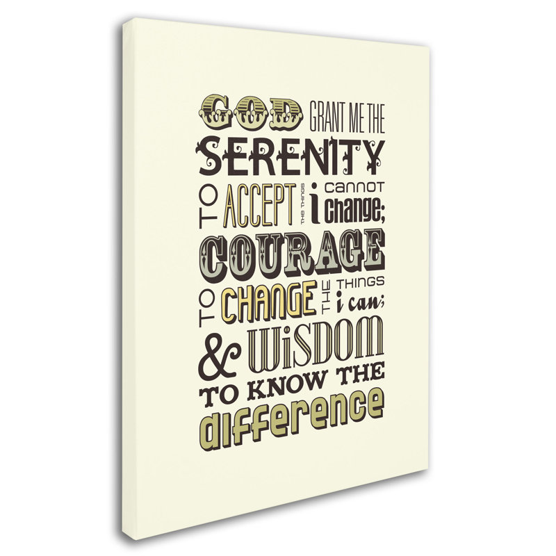 « serenity prayer i », art textuel sur toile tendue, H 35 po x l 47 po x P 2 po