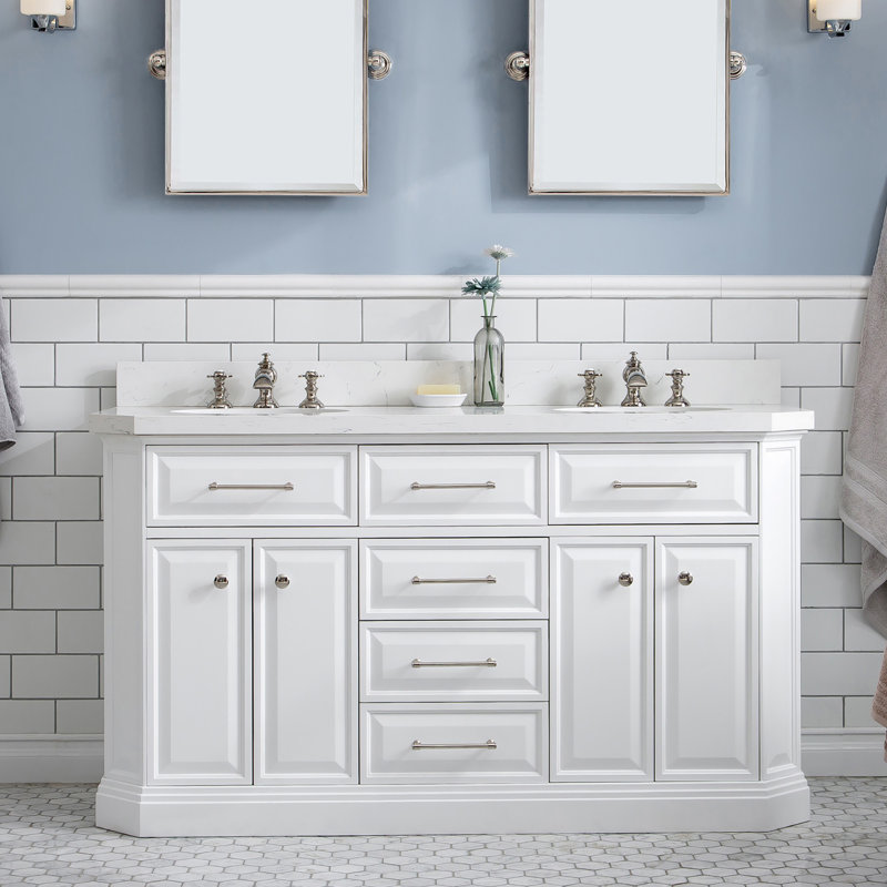 Palace 60'' W Double Vanity, Pure White, Polished Nickel