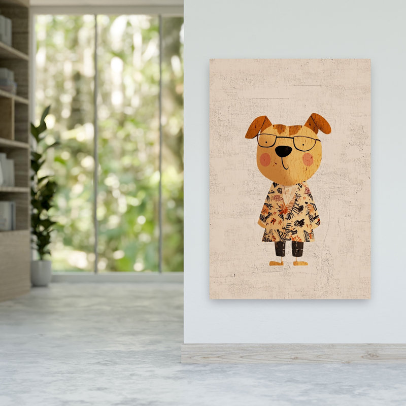 Cute Dog With Glasses Modern Bird Dog Wall Art Print by Mathieu - Wrapped Canvas Print, 152.4cm H x 101.6cm W