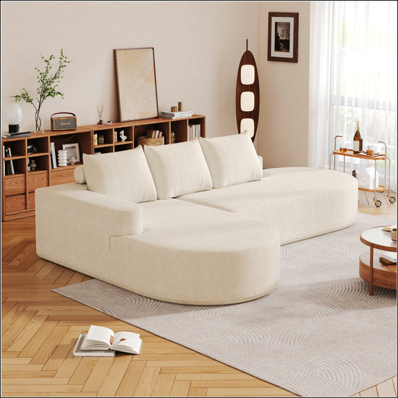 Boneless Modern Curved Sofa, Left Hand Facing, Black Chenille