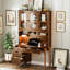 47'' Retro Desk With Charging Ports And Hutch Cabinet (Not Include Stools)