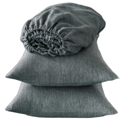 Four Piece Slate Gray Linen Sheet Set