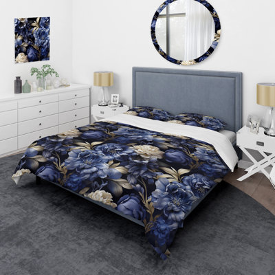 Ensemble de housse de couette Cobalt Blue Brocade Victorian