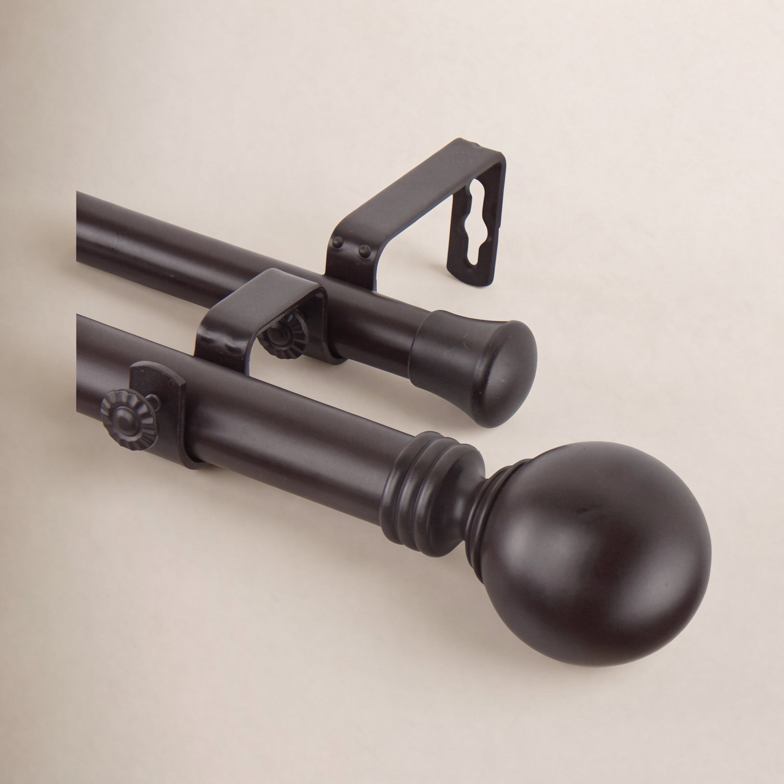 Abbeville Adjustable Double Curtain Rod, 66" - 120" W, Mahogany