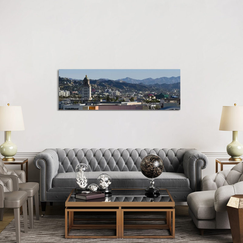 High Angle View Of A City, Beverly Hills City Hall, Beverly Hills, West Hollywood, Hollywood Hills, California, USA - Wrapped Canvas Panoramic Print
