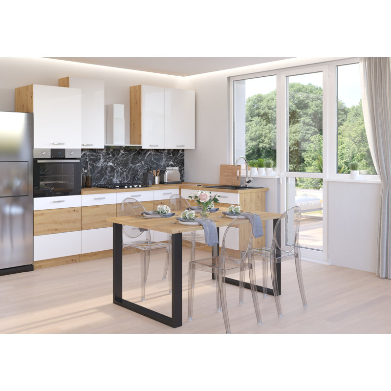 Erka 67 cm Rectangular Wood Top Dining Table, 75cm H x 138cm L x 90cm W, Yellow