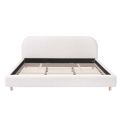  King Size Curve-Shaped Headboard Boucle Fabric Upholstered Bed Frame, With Metal Frame No Spring Box Needing Bed