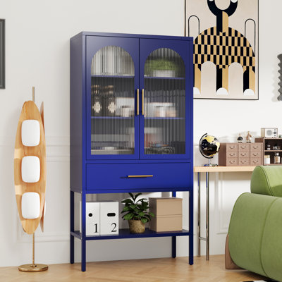 63"H Glass Display Cabinet With Drawer And Shelf