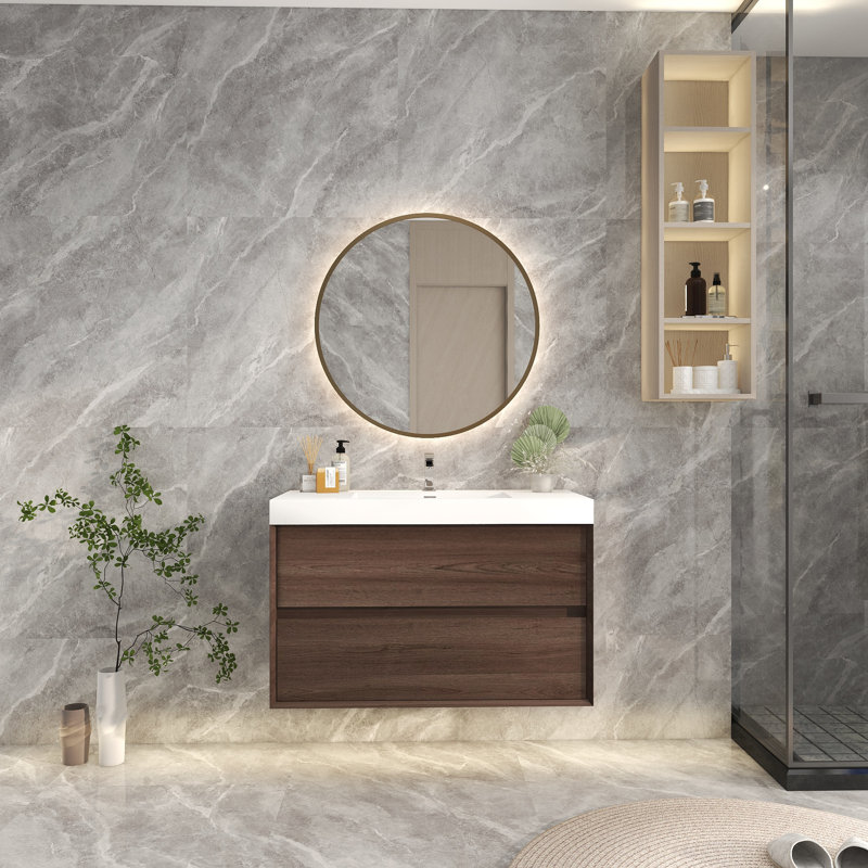 Ensemble de meuble-lavabo simple mural 42 po, Chêne rouge