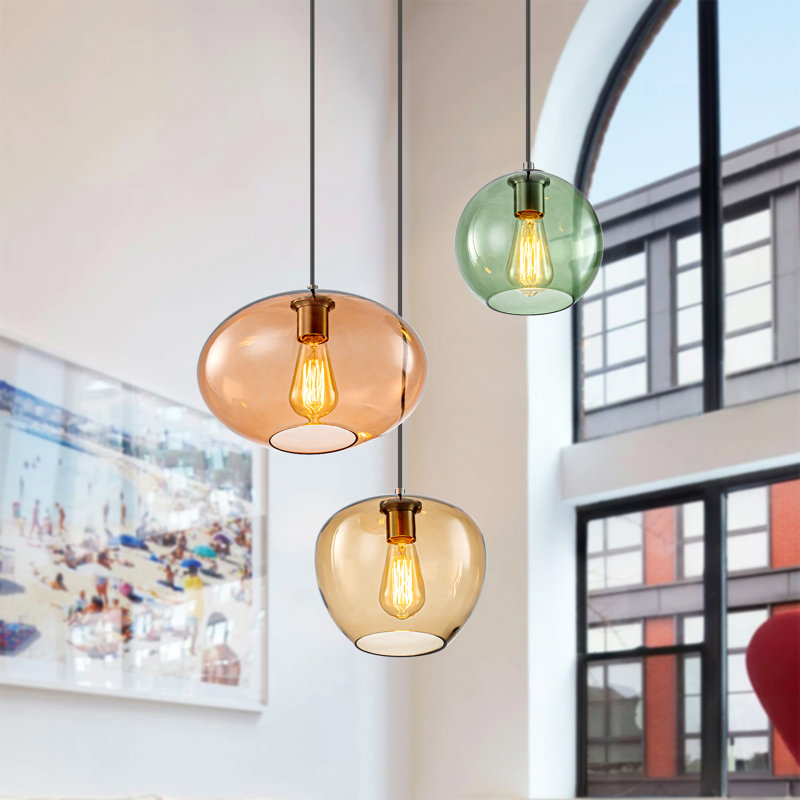 VetroMix  3 - Light Contemporary Vintage Cluster White Pendant Light with Colored Glass Shades