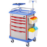 5 Tiers Lab Carts Mobile Medical Cart with 5 Drawers & 2 Trash Cans Blue, Trolley Storage Cart with PP Material