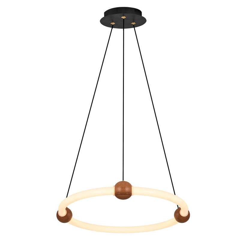 Elegant Oak Chandelier, Metal Body with Wooden Ornament, 4 cm Diameter x 12 cm Height | 22W LED Socket (3000K, 2200 Lm) | Modern Indoor Lighting for Living Room, Dining Area & Entryway Decor