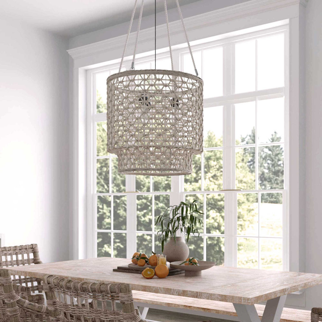 3 - Light White Wash Unique/Statement Pendant Bay Isle Home™