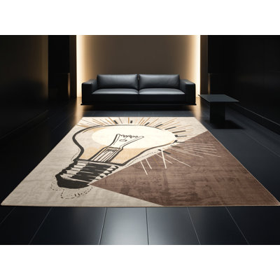 Soft Plush Polett Light Bulb Invention Modern & Contemporary Area Rug in Beige – Beige Binding