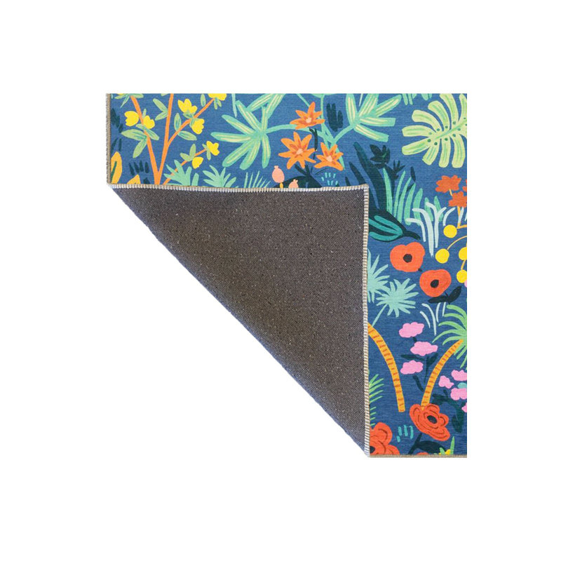 Tapis bleu à motif de feuilles lavable à la machine, Tapis de couloir 3 pi 3 po x 9 pi 10 po
