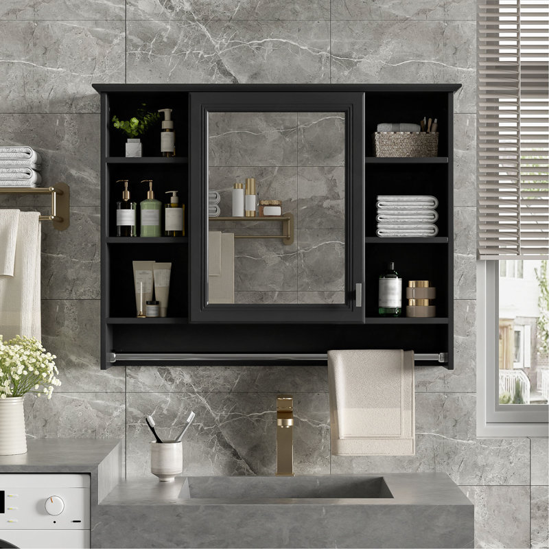 Armoire de salle de bain, armoire murale avec tablette réglable et porte à fermeture en douceur pour la salle de bain, Noir