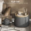 Repose-pieds rembourré en tissu de lin, table basse ronde avec plateau rabattable, gris foncé