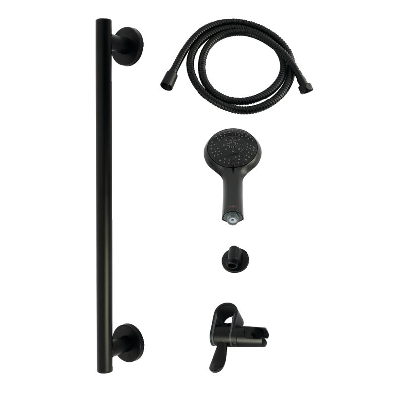 Kingston Brass Made To Match Shower System With Slide/Grab Bar And Hand Shower, Matte Black