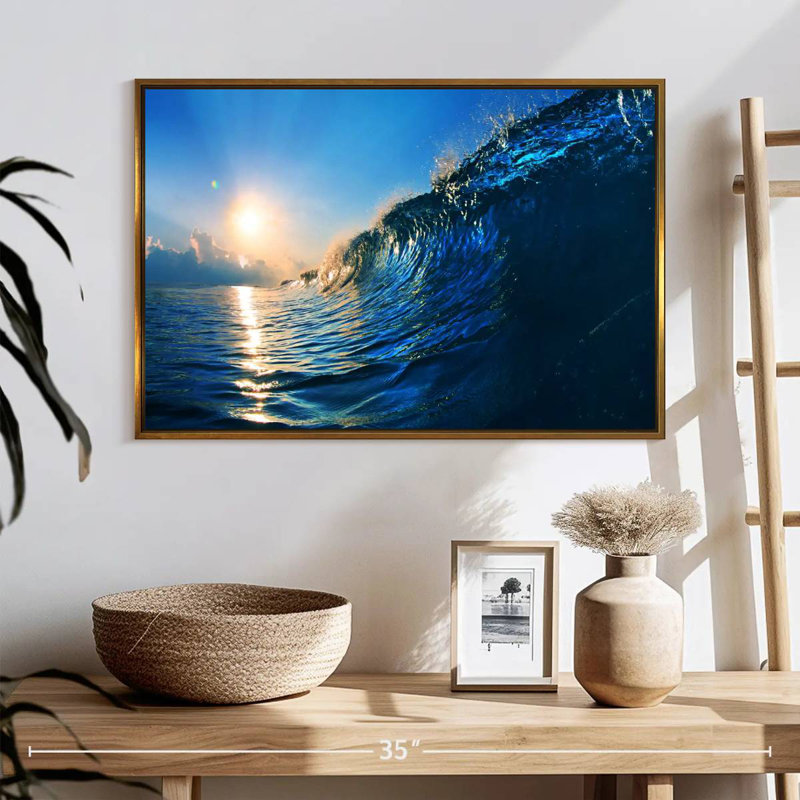 Blue Ocean Wave, 25 po x 17 po, Cadre flottant doré