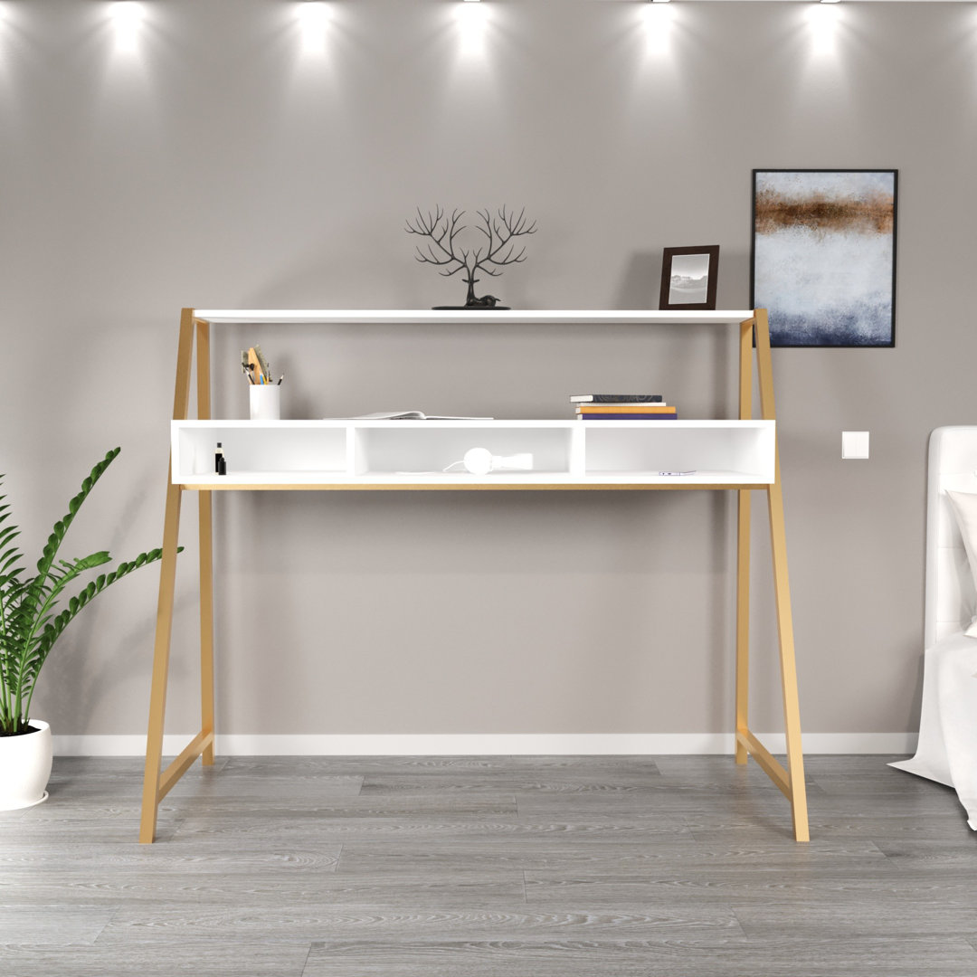 Aliona 140Cm W Rectangle Writing Desk with Cabinet