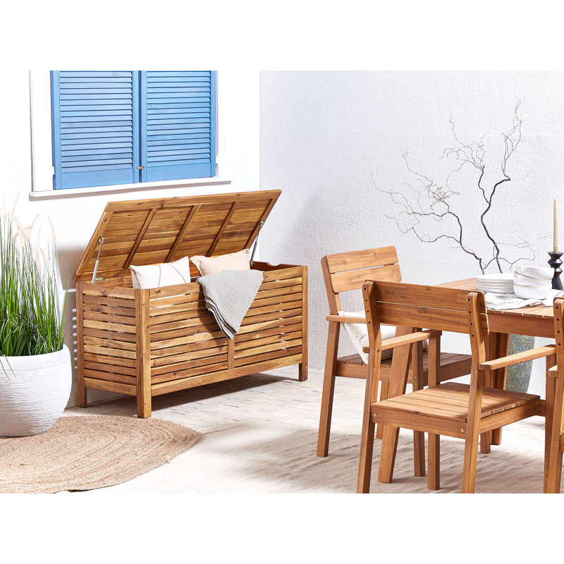 Union Rustic Honeoye 130cm W 400L Water Resistant Acacia Solid Wood Deck Box, Light Wood