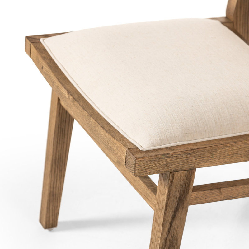 Chaise de salle à manger Miraz, Chêne grillé, Mélange de polyester crème et lin