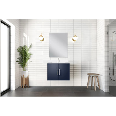 Meuble-lavabo simple bleu marine 24 po X P 22 po - comptoir en marbre de culture et 18 miroirs à fermeture en douceur, grand rangement et teinture - comptoir, miroir, teinture spacieuse à fermeture