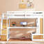 Lit mezzanine double avec bureau, tablettes, tiroirs