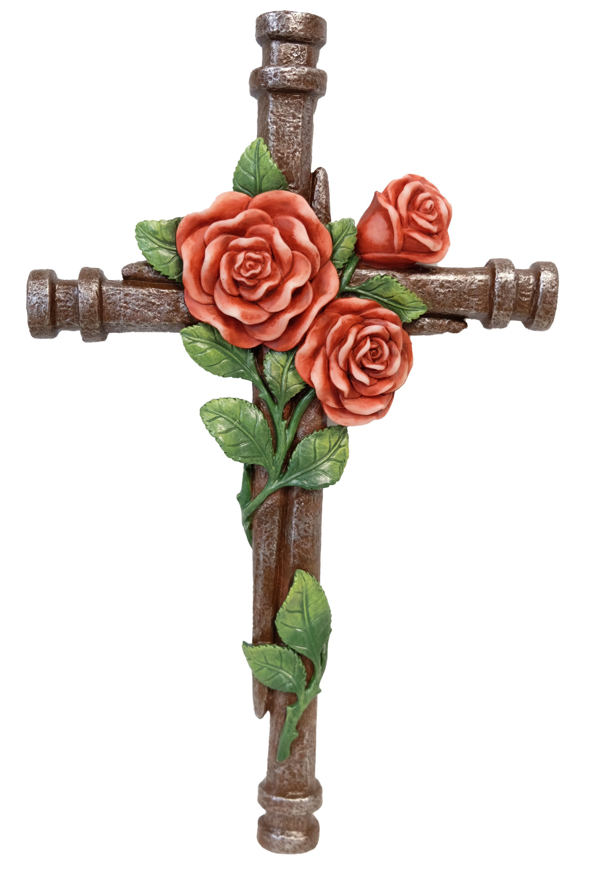 Red Roses Cross Trinx Faux Red Roses on Brown Nails Decorative Hanging Wall Cross | Wayfair