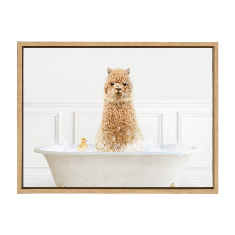 Sylvie Alpaca In Bubble Bath Neutral Style Framed Canvas by Amy Peterson Art Studio 18x24 Natural