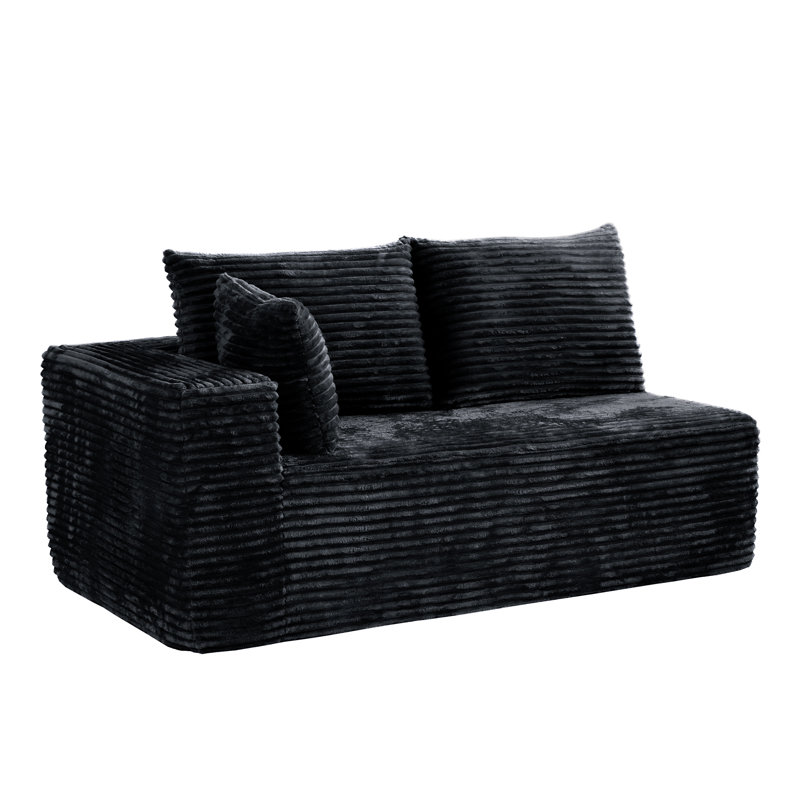 Hananiah Boneless Modern Modular Cloud Plush Corduroy Fabric Left-arm Sofa ,no Assembly Required, Black