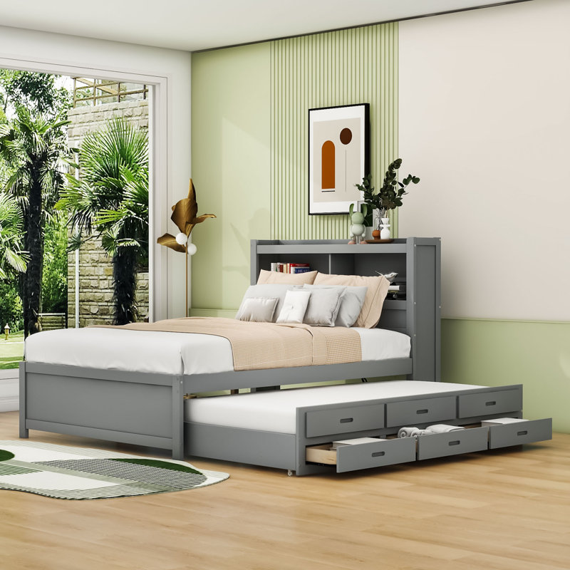 Lit plateforme avec rangement Caelib, gris