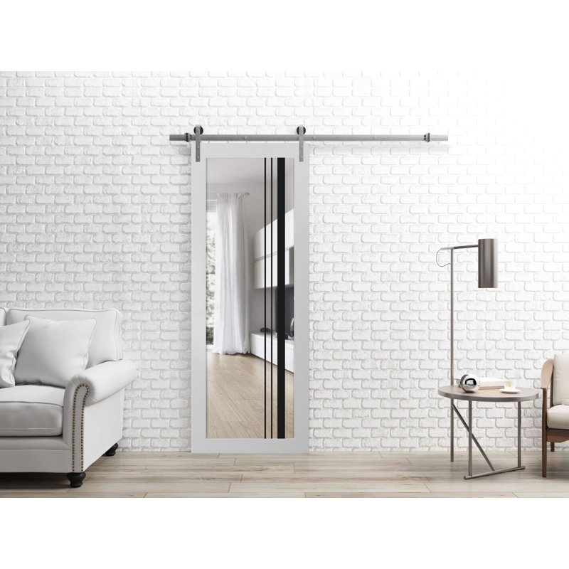 Porte de grange à panneaux en bois, Soie blanche / chrome, 36 po x 84 po