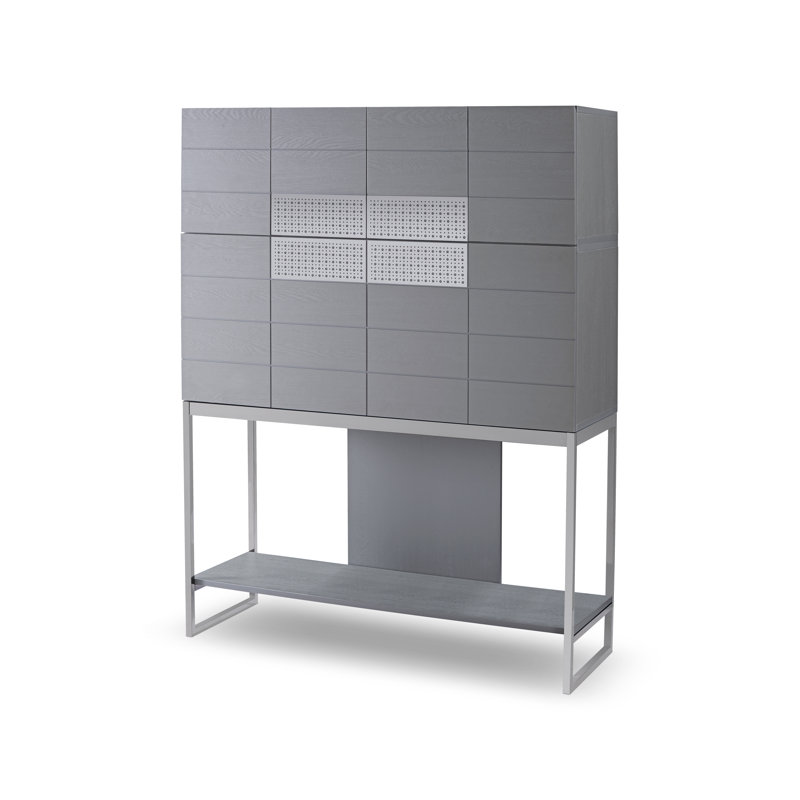 Gunver Metal Base Secretary Desk, Dark Chrome, Grey