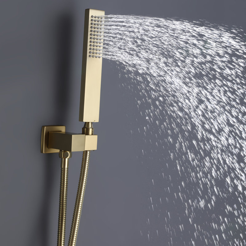 10 Inches Wall Mounted Shower System with 180 Degree Rotable Tub Spout, Brass Shower Tub Faucets Sets Complete with Pressured Balanced Valve