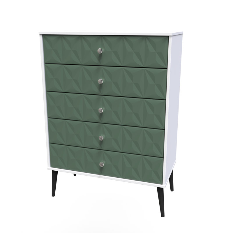 Fully Assembled Herland 5 - Drawer Chest of Drawers, Labrador Green/White