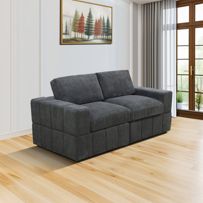 Dark Grey Corduroy Living Room Double Armrests 2-Piece Loveseat Sofa