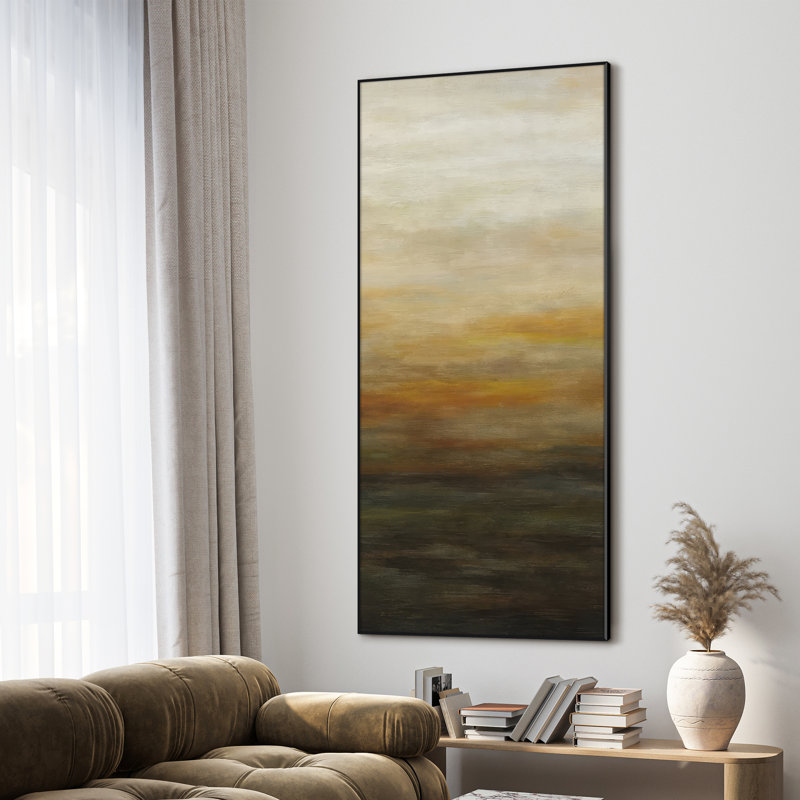 Extra large horizon chaud, reproduction d'art abstrait - brun terreux et or, décor de paysage dégradé pour le salon ou la chambre à coucher, assemblage de cadre requis (assemblage de cadre requis)