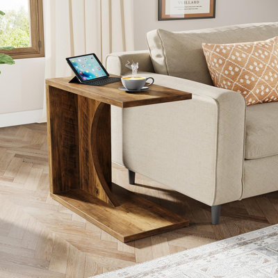 23.62”  C-Shaped Rustic Brown End Table For Couch