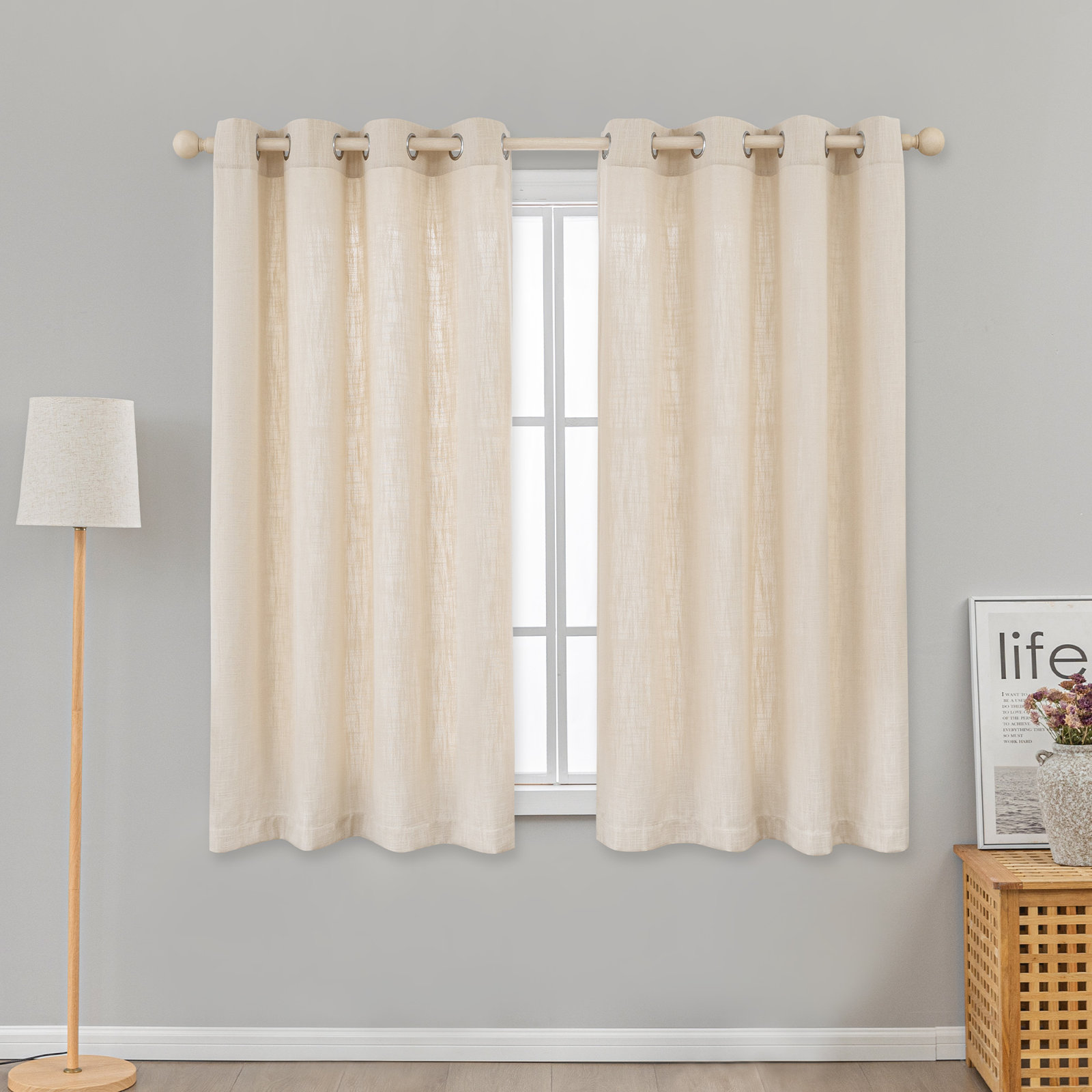 Kambi Linen Blend Semi-Sheer Curtain Panel Pair , 52" W x 63" L, Sand