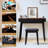 Makeup Vanity Desk With Flip-Up Mirror, Tri-Color Led Light & Touch Control, Writing Desk With Power Outlet, Bedroom Dressing Table With Reinforced Wooden Legs And Cushioned Stool, Black, Gift-1172468680
