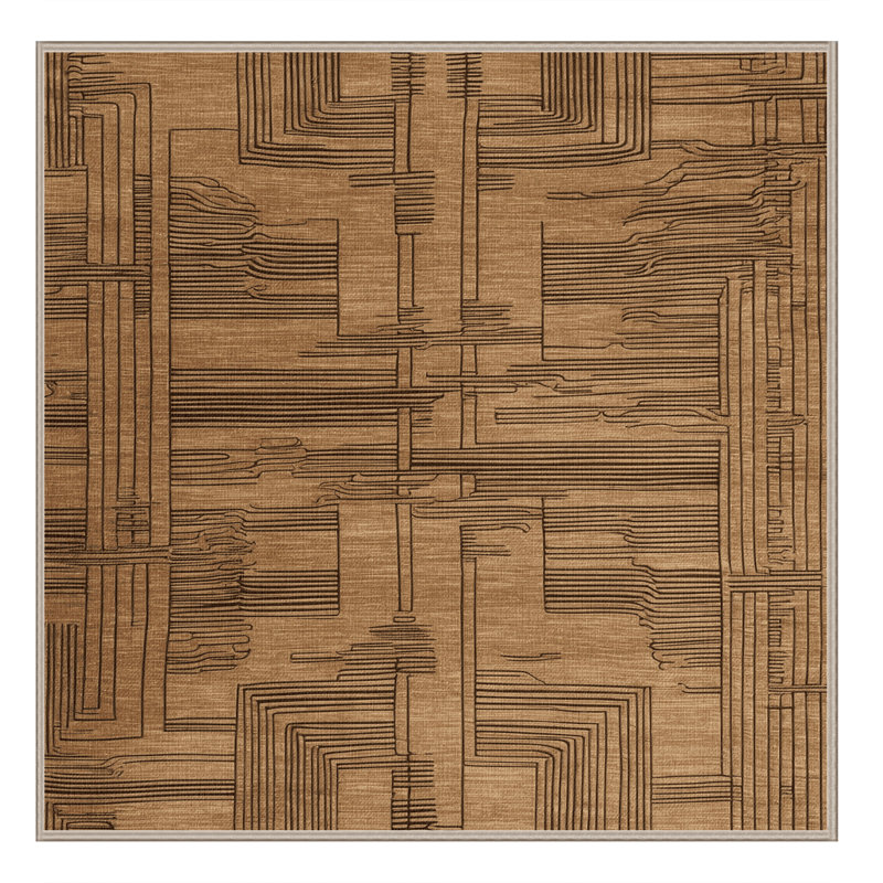 Machine Washable Art Deco Brown Area Rug, Square 8'