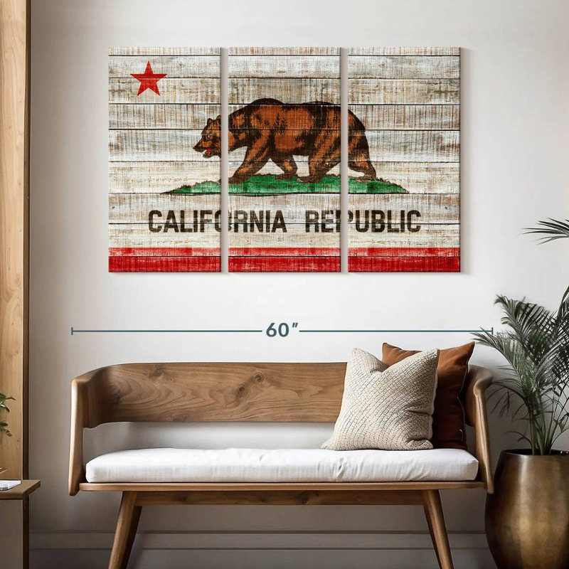 Borges Rustic California Flag, 32" H x 50" W