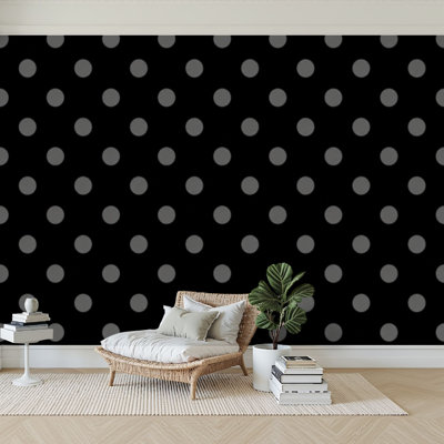 Wall Mural Peel and Stick Wallpaper Seamless Circles ornament Dots Polka dot Black white Self-Adhesive Removable Contact Paper Wall Decor for Living Room Bedroom 100"H x 144"W